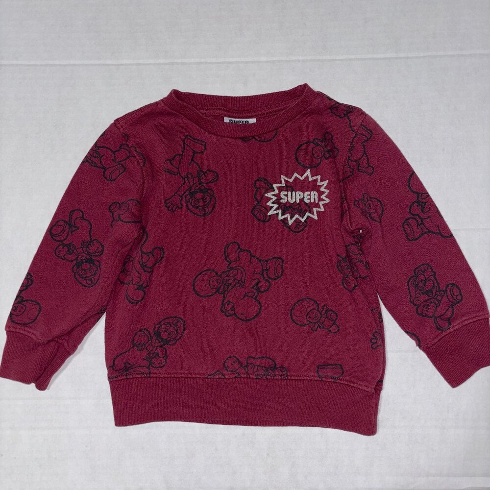 Super Mario Kids Sweatshirt 3T Burgundy Pullover Nintendo Crewneck‎ Toddler